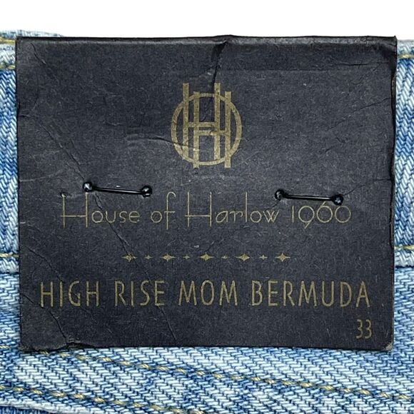House of Harlow 1960 NWT High Rise Mom Bermuda Jean Shorts Raw Hem Button Fly 33 - Picture 7 of 7